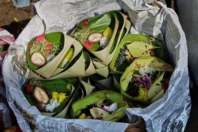Offerings for sale at a market in Bali
