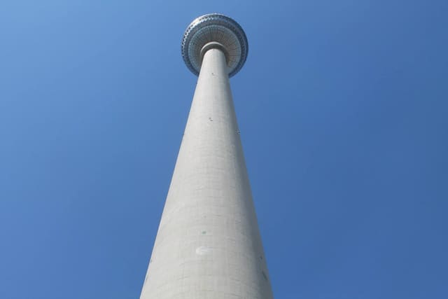 The Berlin TV tower against a blue sky