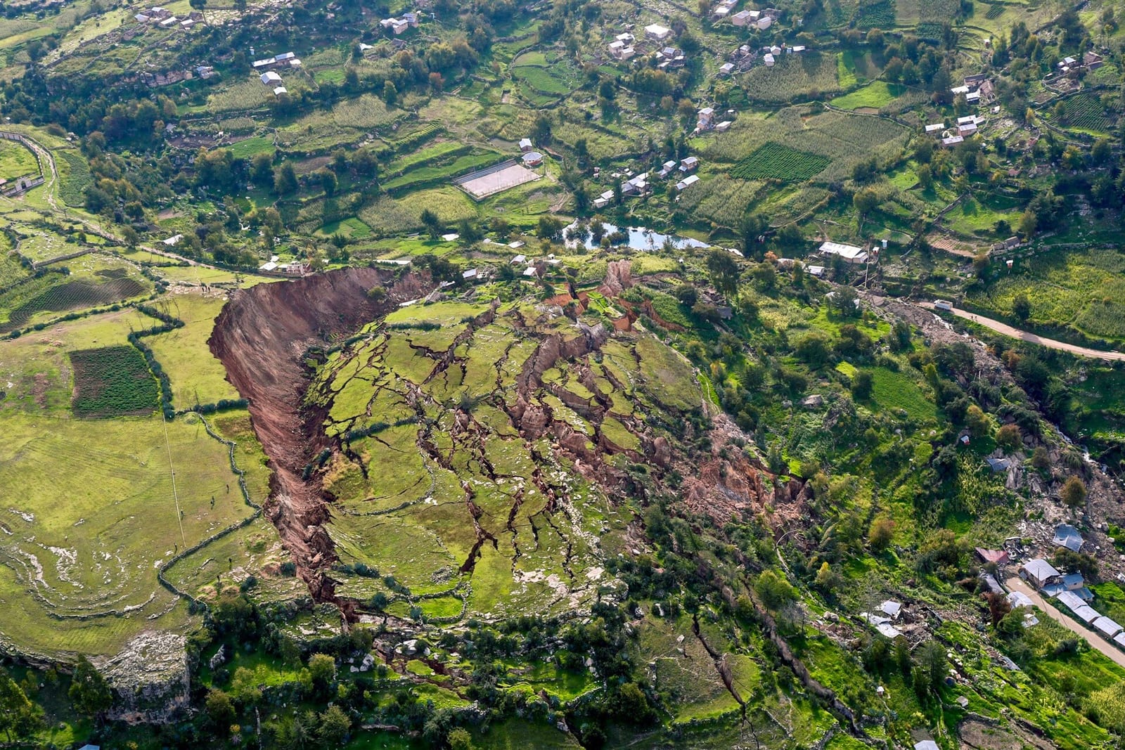 A landslide on a hillside in Cusco