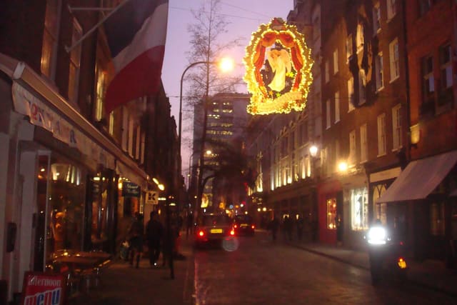 A street in Soho, London, at night