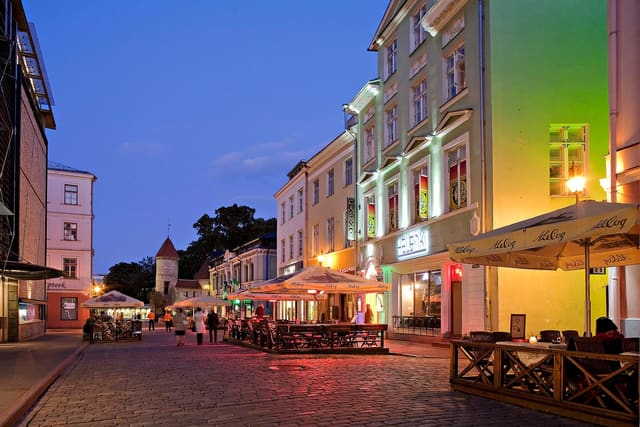 A street in Tallinn's old town at dusk