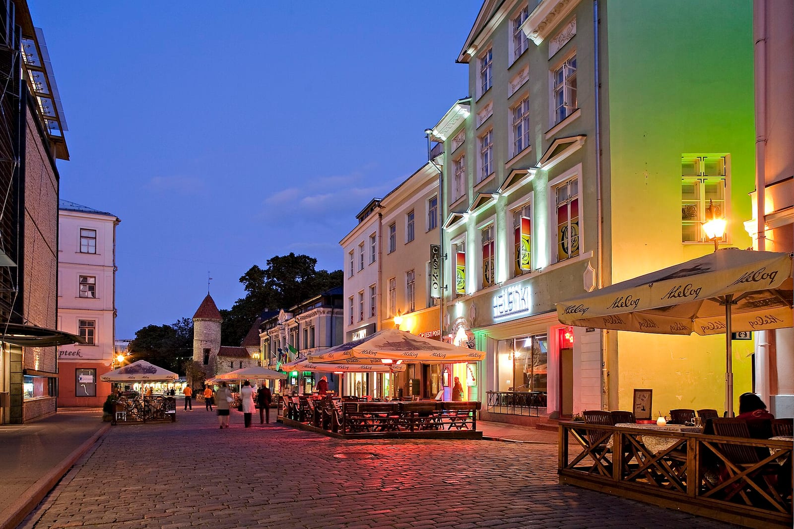 A street in Tallinn's old town at dusk