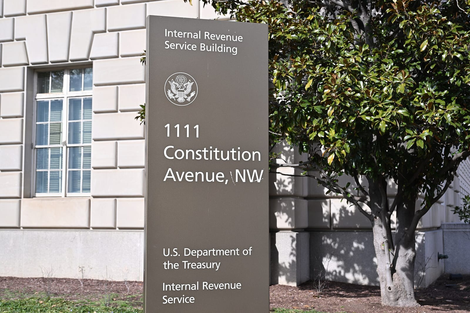The sign outside the IRS building in Washington