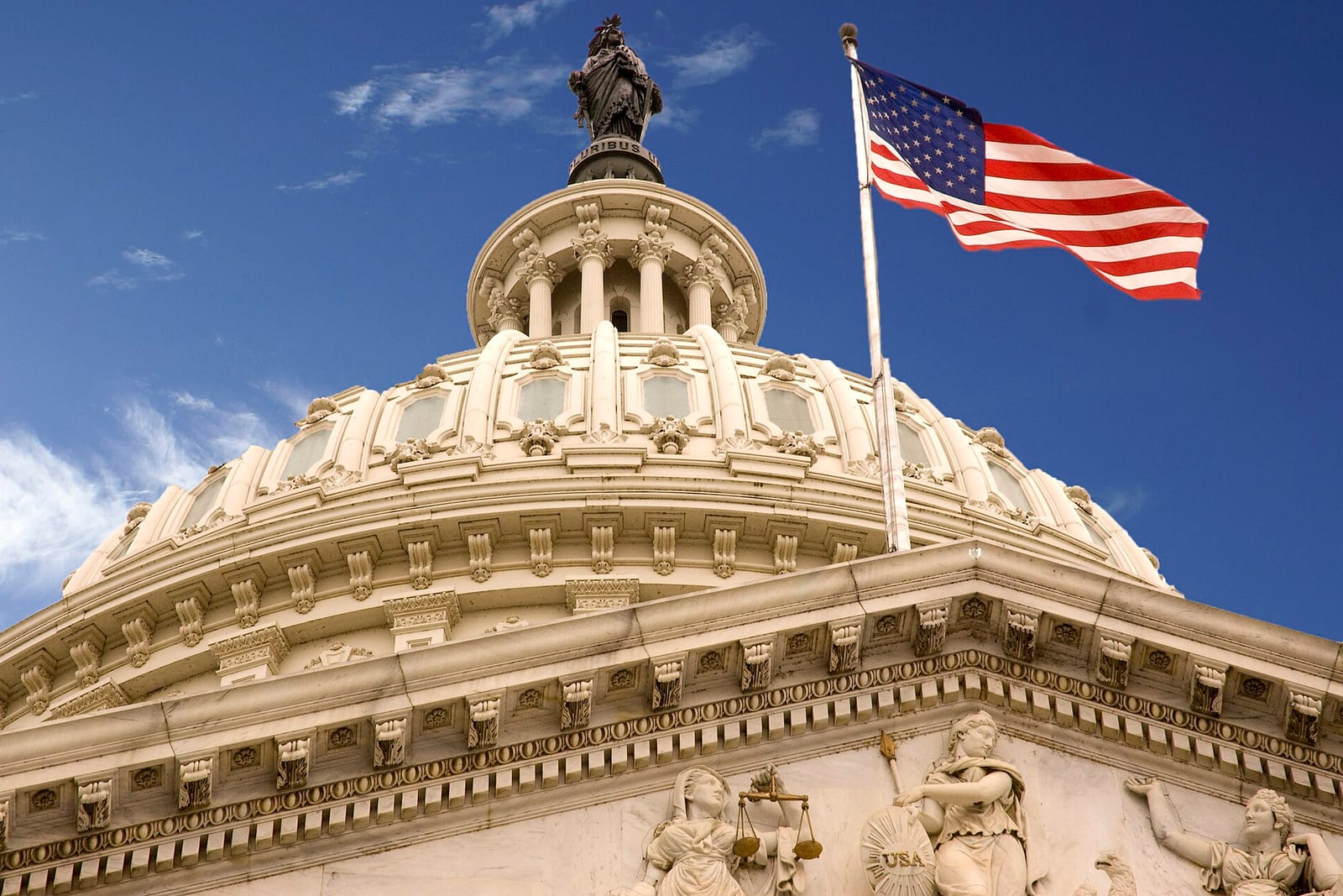 The US Capitol dome and flag