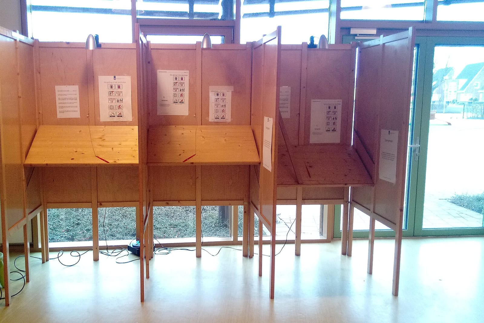 Empty voting booths at a polling station